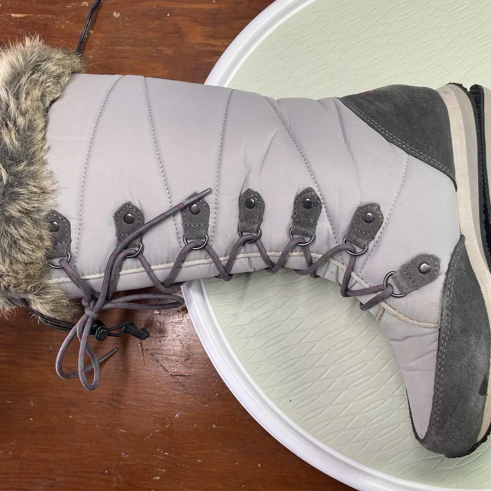 L L Bean Carrabassett Snow Boots Tall Women Sz‎ 6M Gray Fur Top